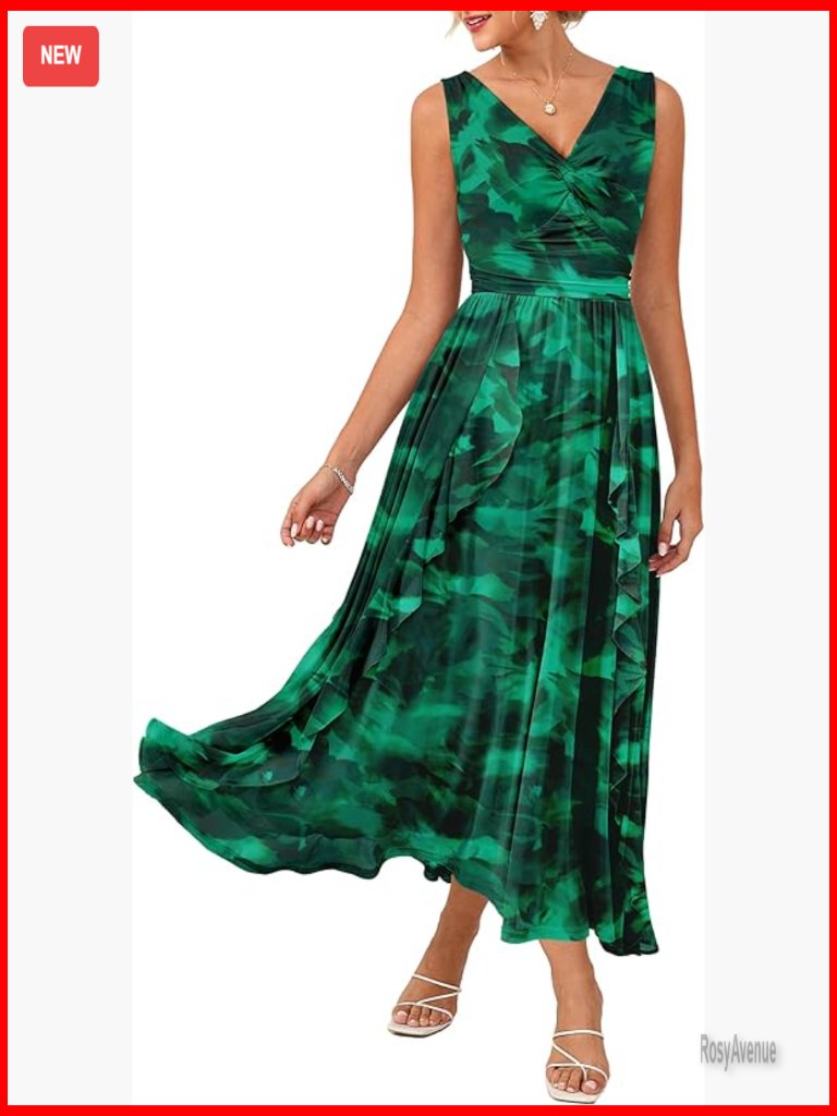 Sleeveless Floral Maxi Dress V Neck Formal Wedding Guest A Line